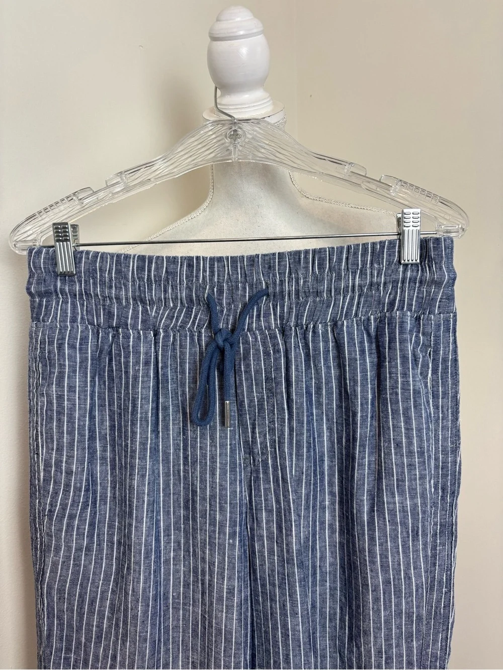 Quince 100% European Linen Wide Leg Pants In Striped Chambray Size Medium